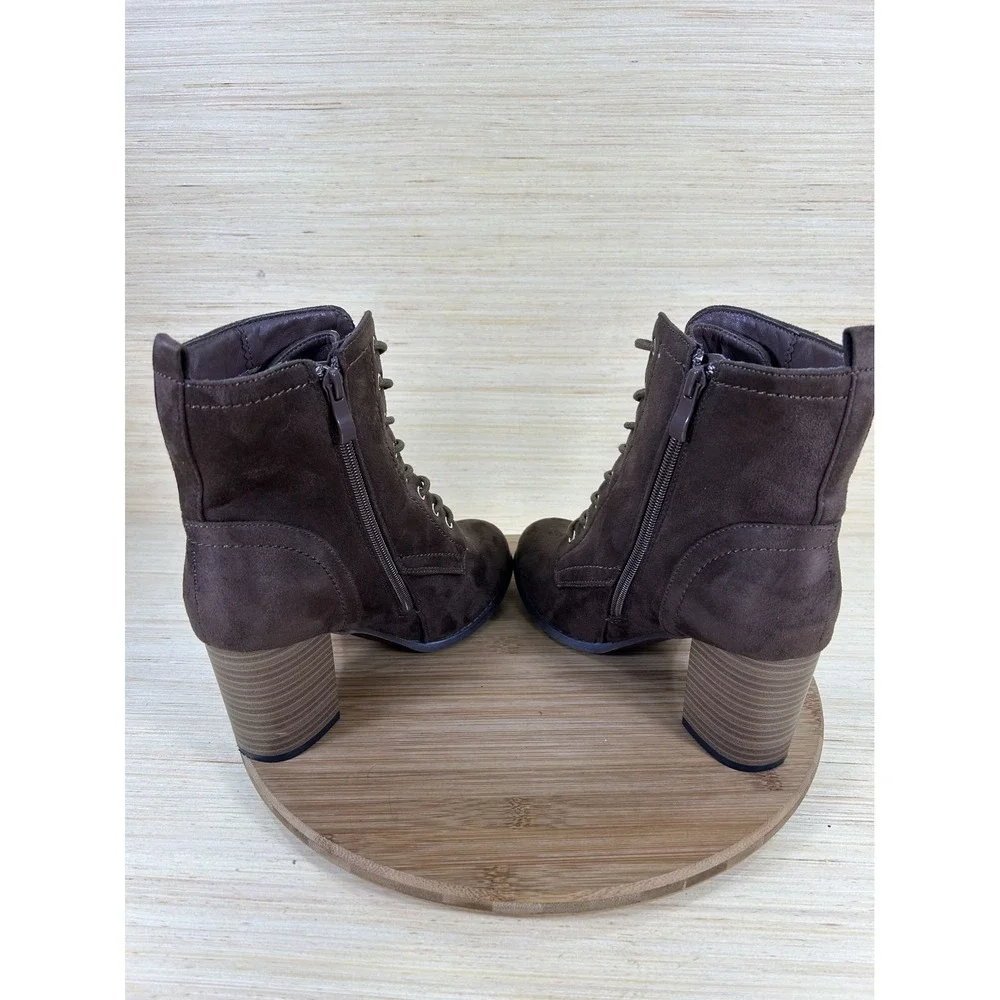 Journee Collection Baylor Lace Up Stacked Brown Suede Heeled Booties Womens 8.5